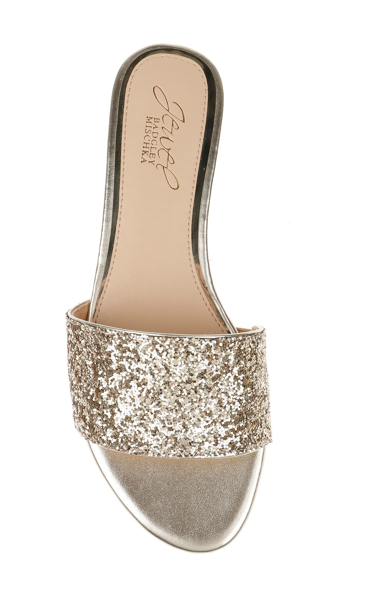 Jewel Badgley Mischka Dillian Glitter Slide Sandal, Alternate, color, Gold Glitter