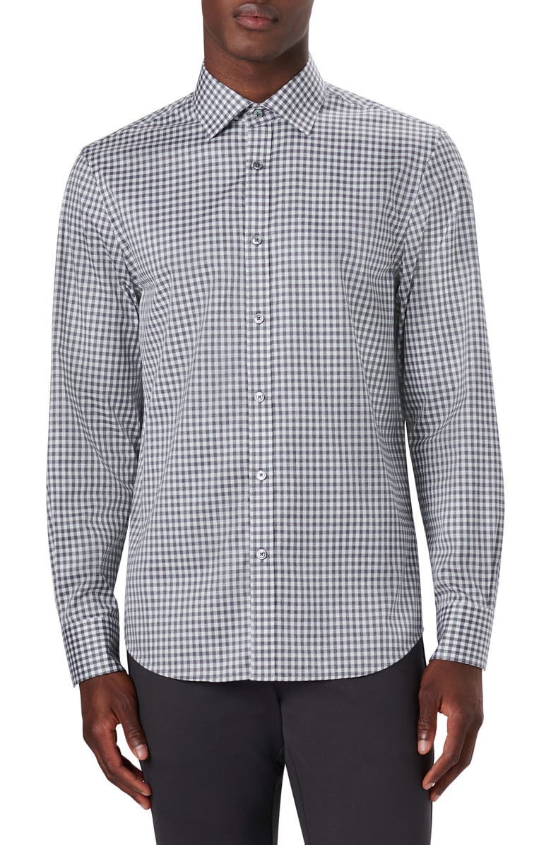 Bugatchi Shaped Fit Gingham Stretch Cotton Button-Up Shirt, Main, color,
