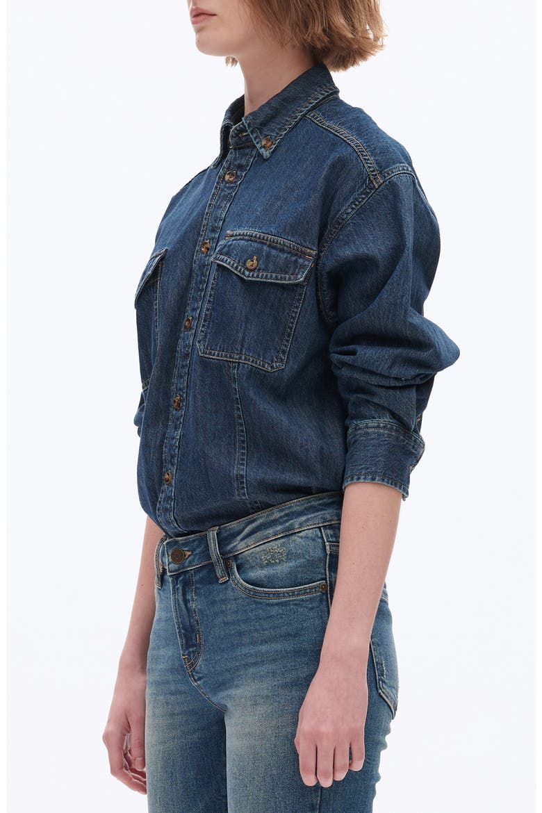 Oversize Denim Button-Up Shirt, Alternate, color, DARK BLUE