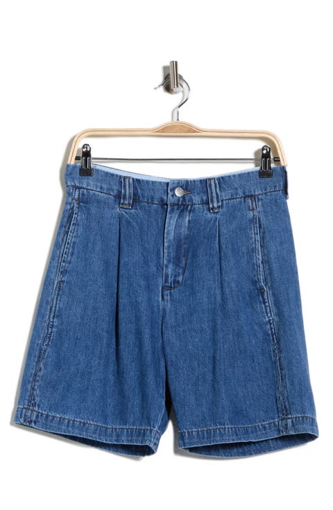 A-Line Pleated Denim Shorts (Heritage Denim)
