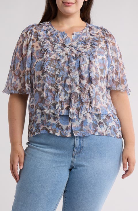 Mikayla Silk Flutter Sleeve Top (Plus)