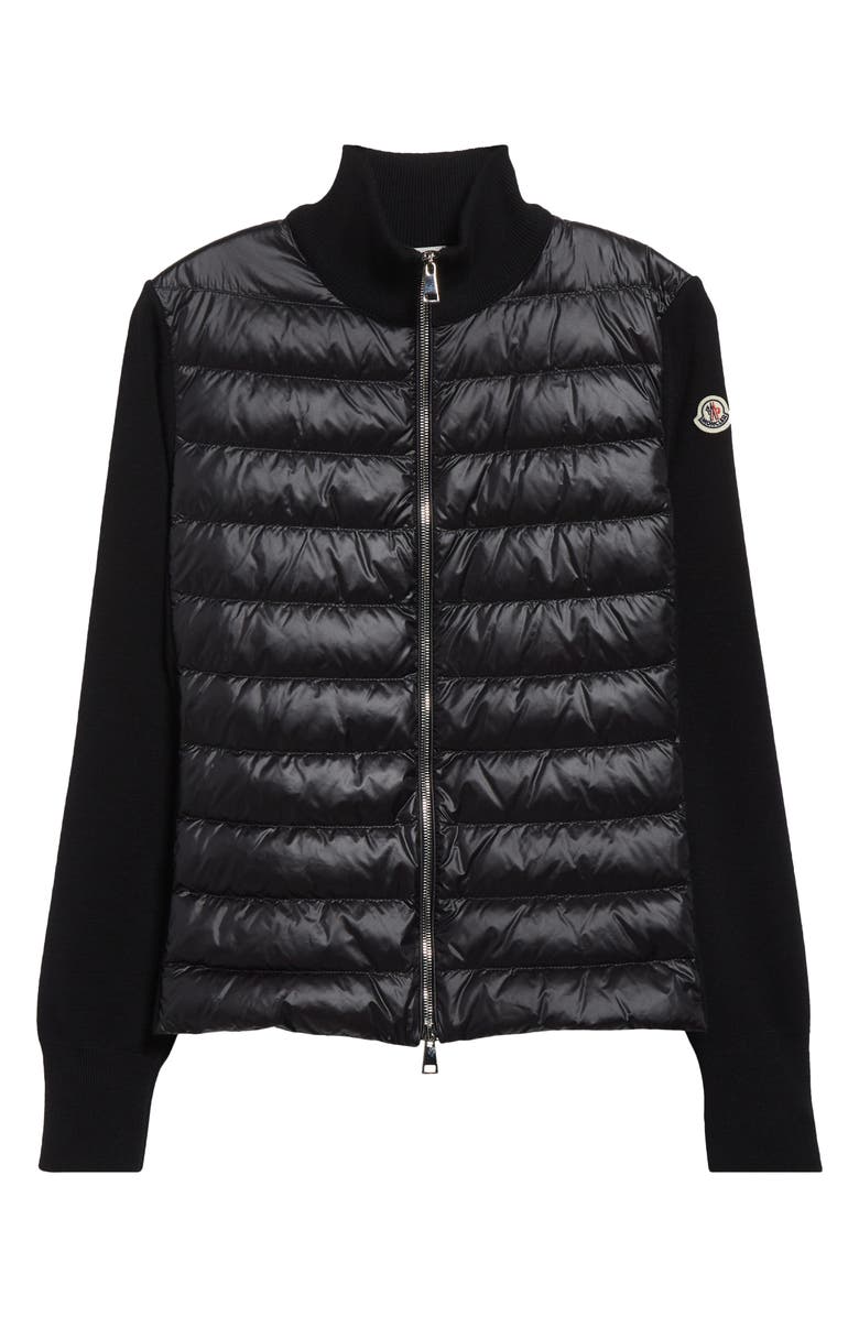Moncler Wool Knit & Down Cardigan, Alternate, color, Black