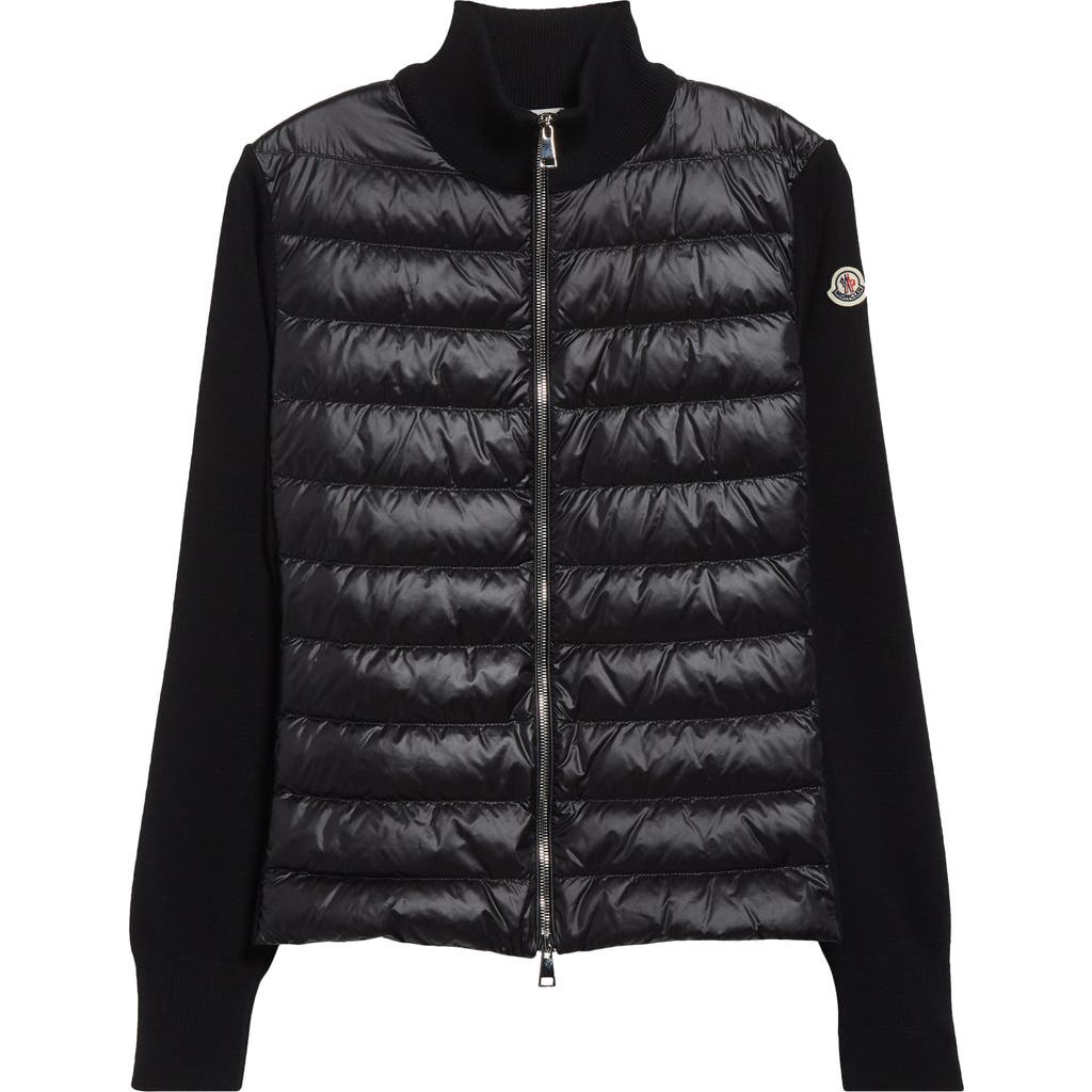 Moncler Knitted-sleeve Quilted Cardigan In Black
