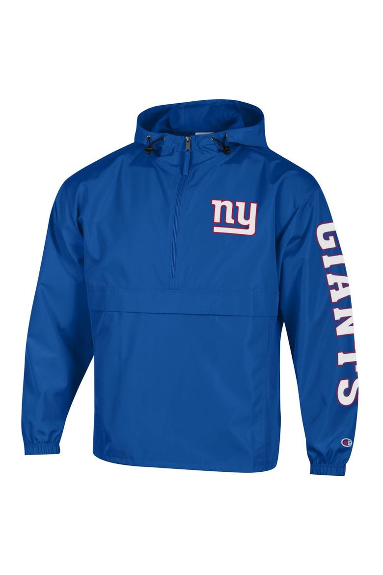 Men's Champion Royal New York Giants Packable Hooded Windbreaker Half-Zip Jacket, Alternate, color, Royal
