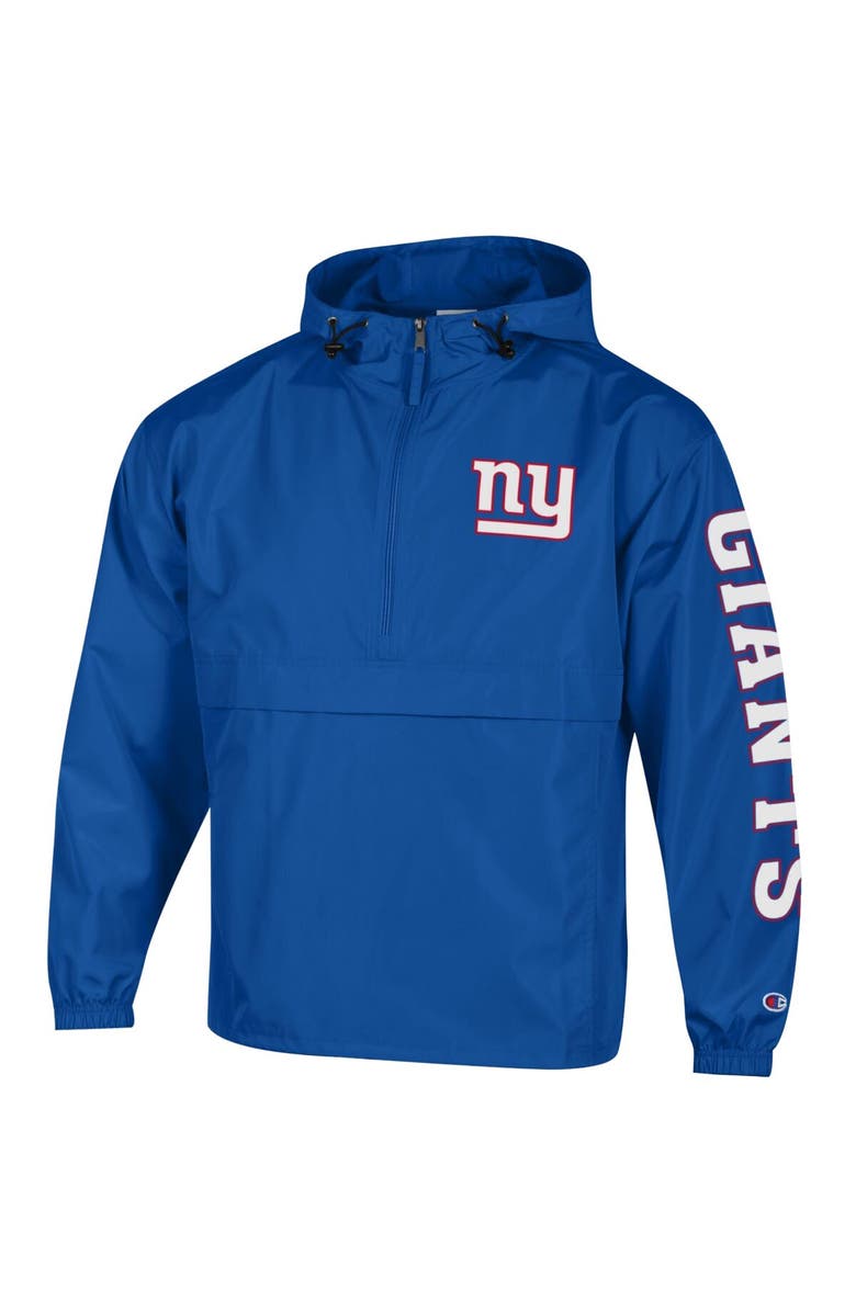 Champion Men's Champion Royal New York Giants Packable Hooded Windbreaker Half-Zip Jacket, Alternate, color, Royal