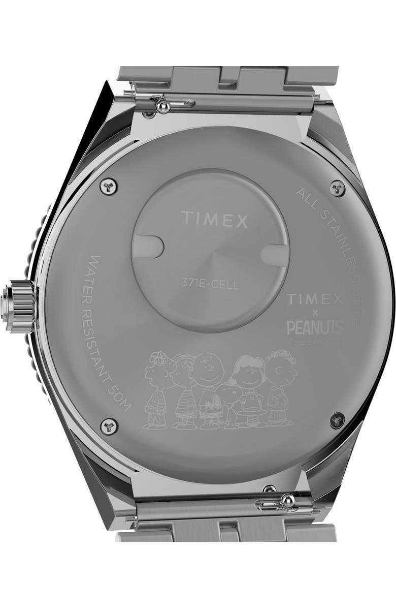 Timex<sup>®</sup> x Peanuts<sup>®</sup> Q Timex<sup>®</sup> GMT Bracelet Watch, 38mm, Alternate, color, Stainless Steel