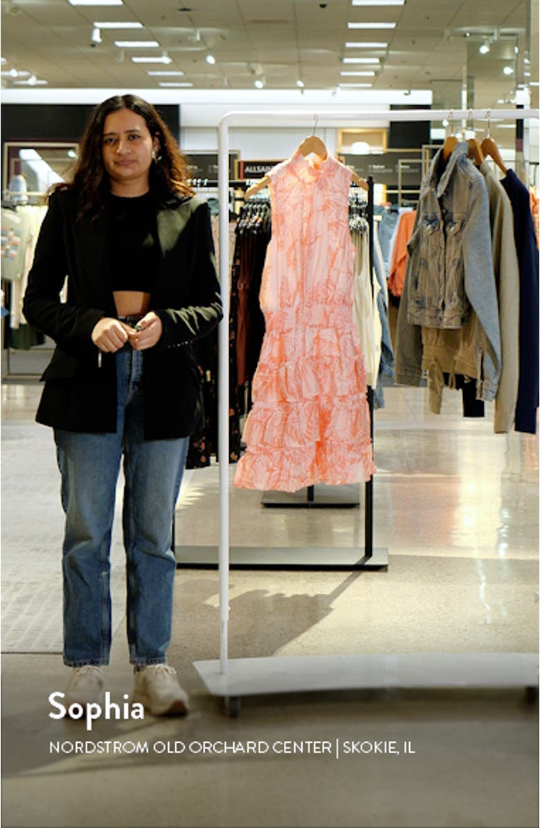 Floral Smocked Mock Neck Tiered Dress, sales video thumbnail