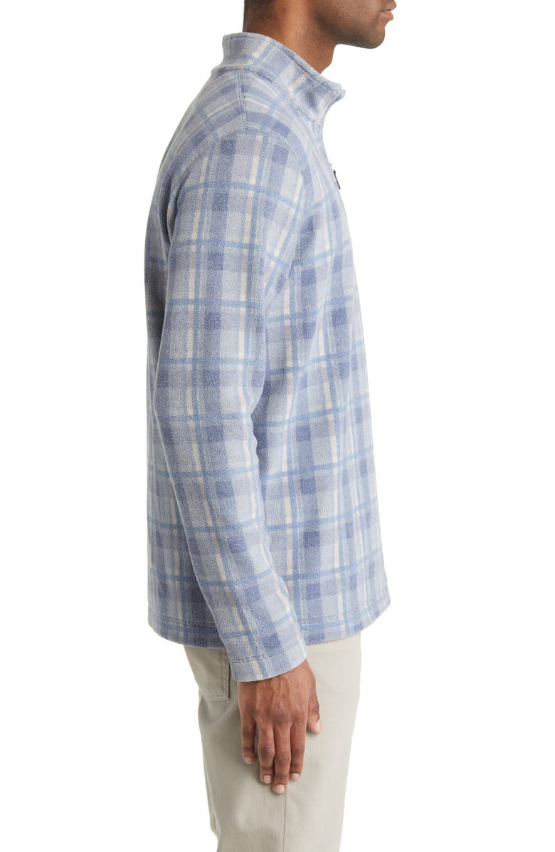 Johnston & Murphy Plaid Print Fleece Quarter Zip Pullover, Alternate, color, Blue Plaid