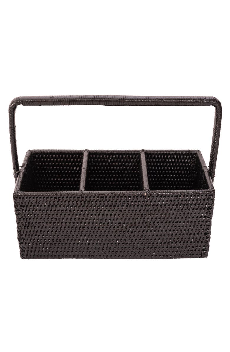 Artifacts Trading Company<sup>™</sup> Artifacts Rattan 3 Section Caddy/Cutlery Holder with Handle, Main, color, Tudor Black