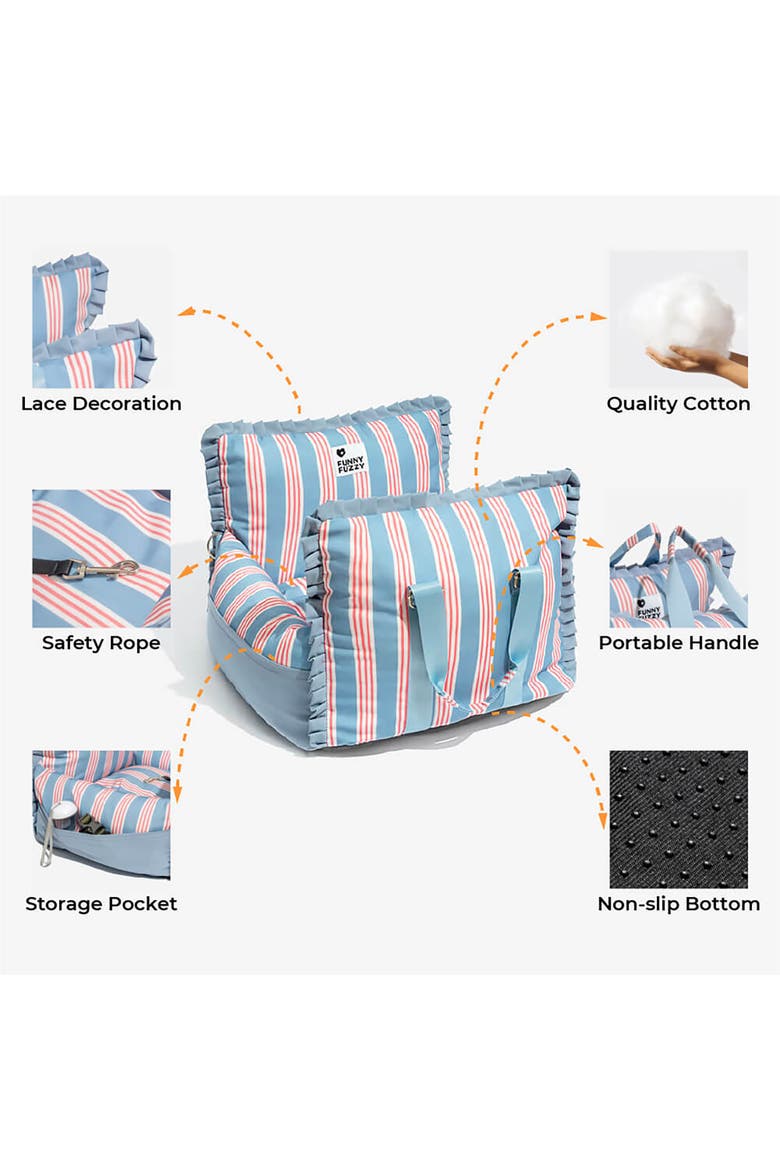 Vintage Lace Stripe Travel Safety Dog Car Seat Bed, Alternate, color, Lace Stripe