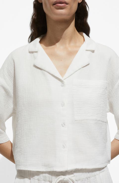 Boxy Elbow Sleeve Cotton Gauze Camp Shirt