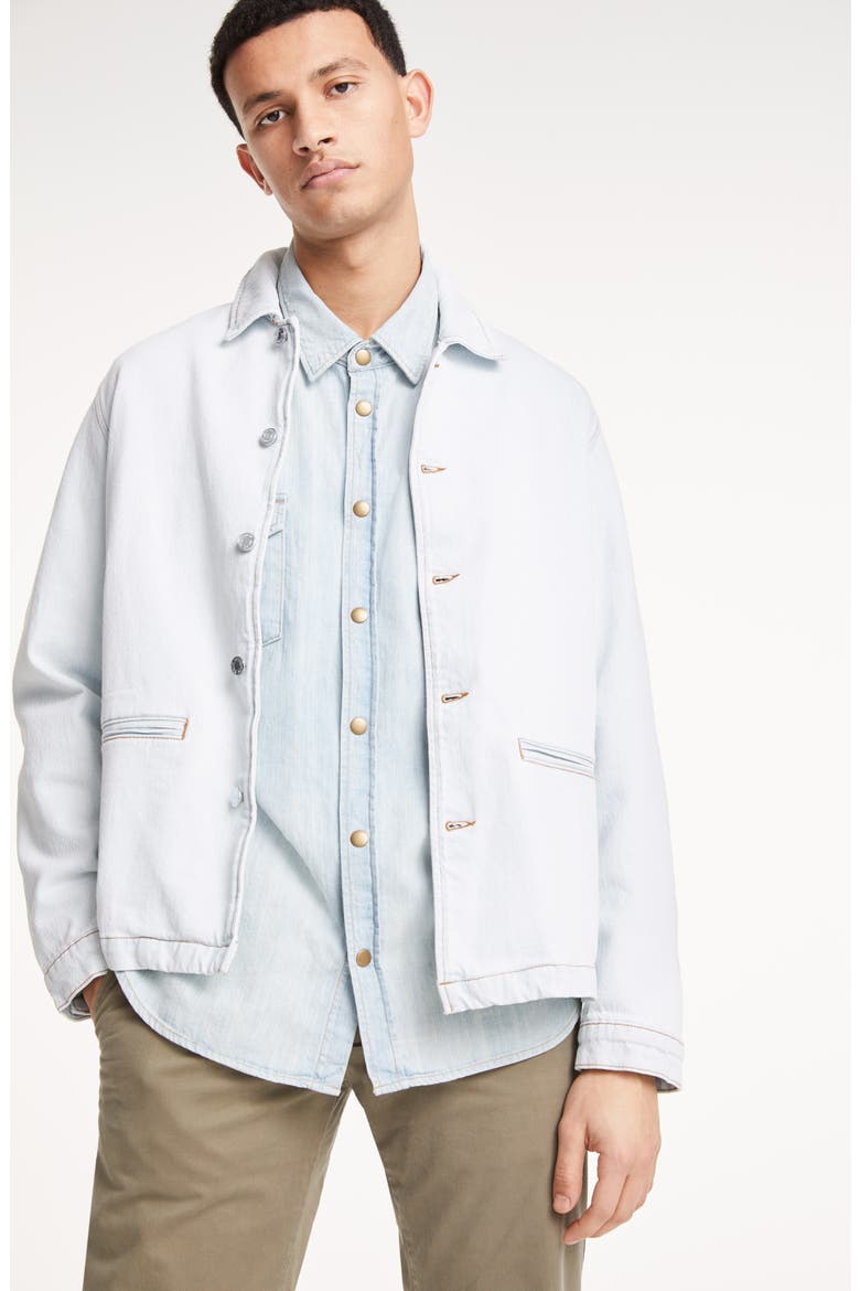 Distressed Denim Slim Fit Western Shirt, Main, color, DOUBLE DYE