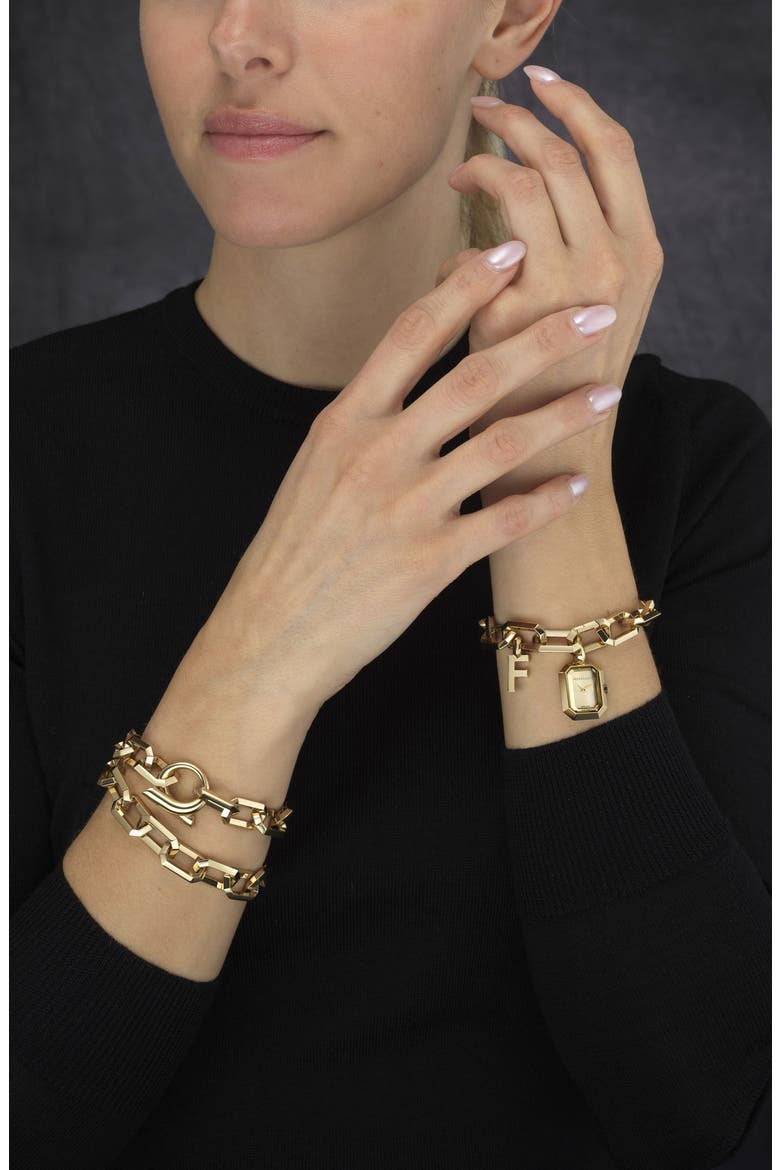 Watch Charm Chain Link Necklace, Alternate, color, YELLOW GOLD