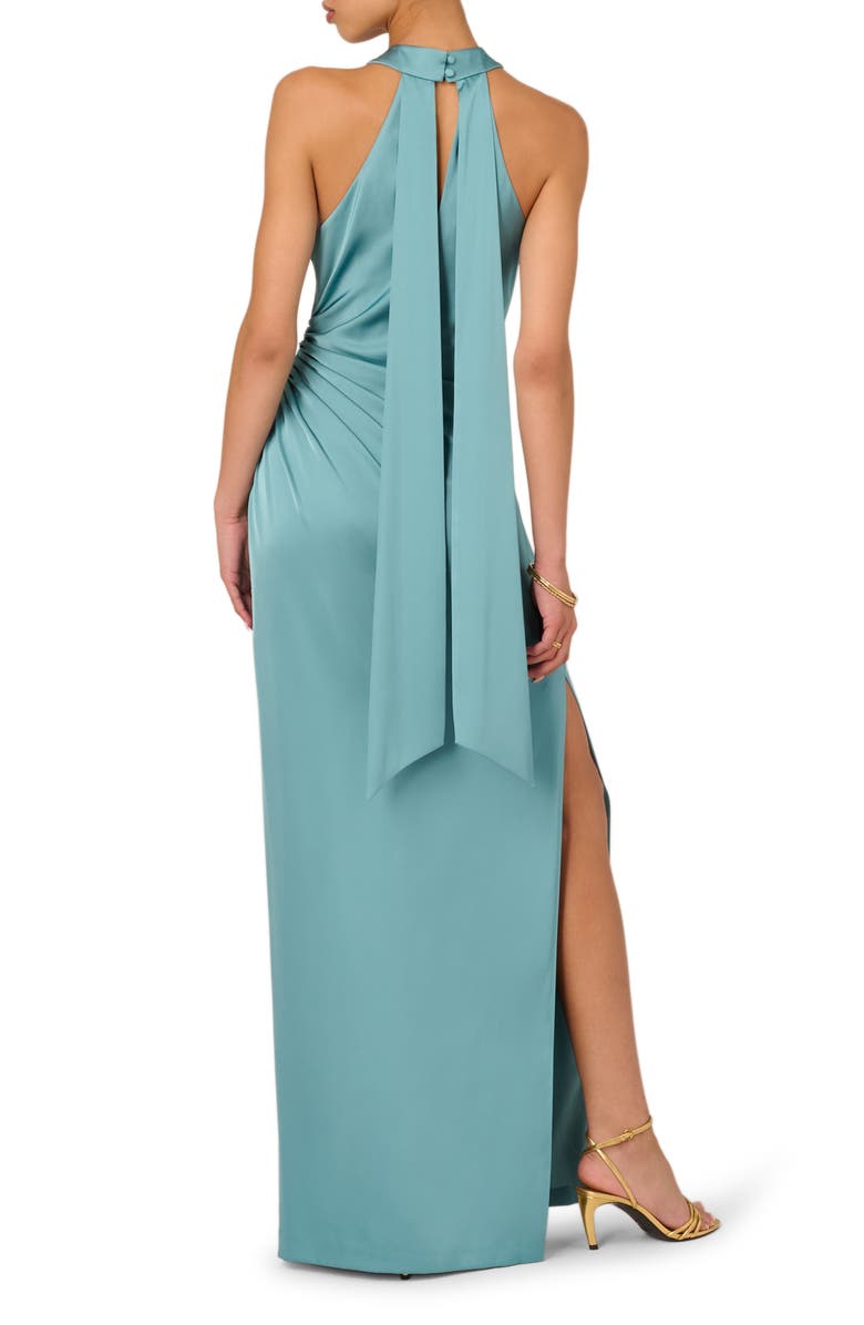 Adrianna Papell Ruched Drape Stretch Satin Gown, Alternate, color, Blue Heaven