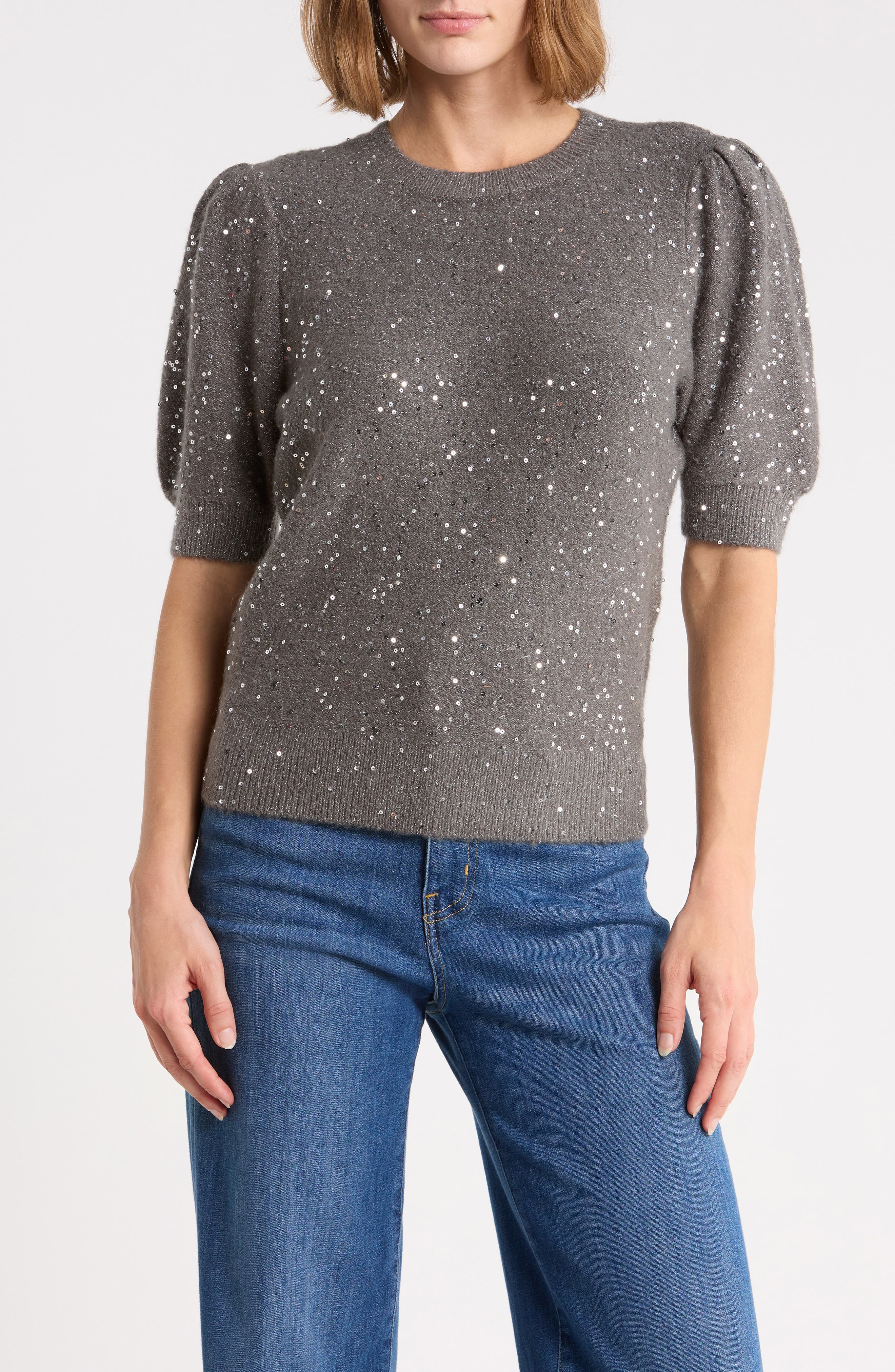 Gladiolus Sequined Puff Sleeve Sweater