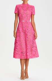 NADINE MERABI Belted Lace Cocktail Dress