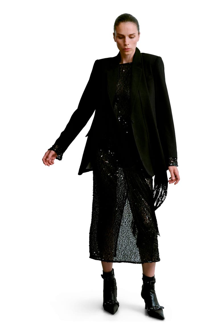 Tulli Shimmering Sequin Midi Skirt, Alternate, color, Black