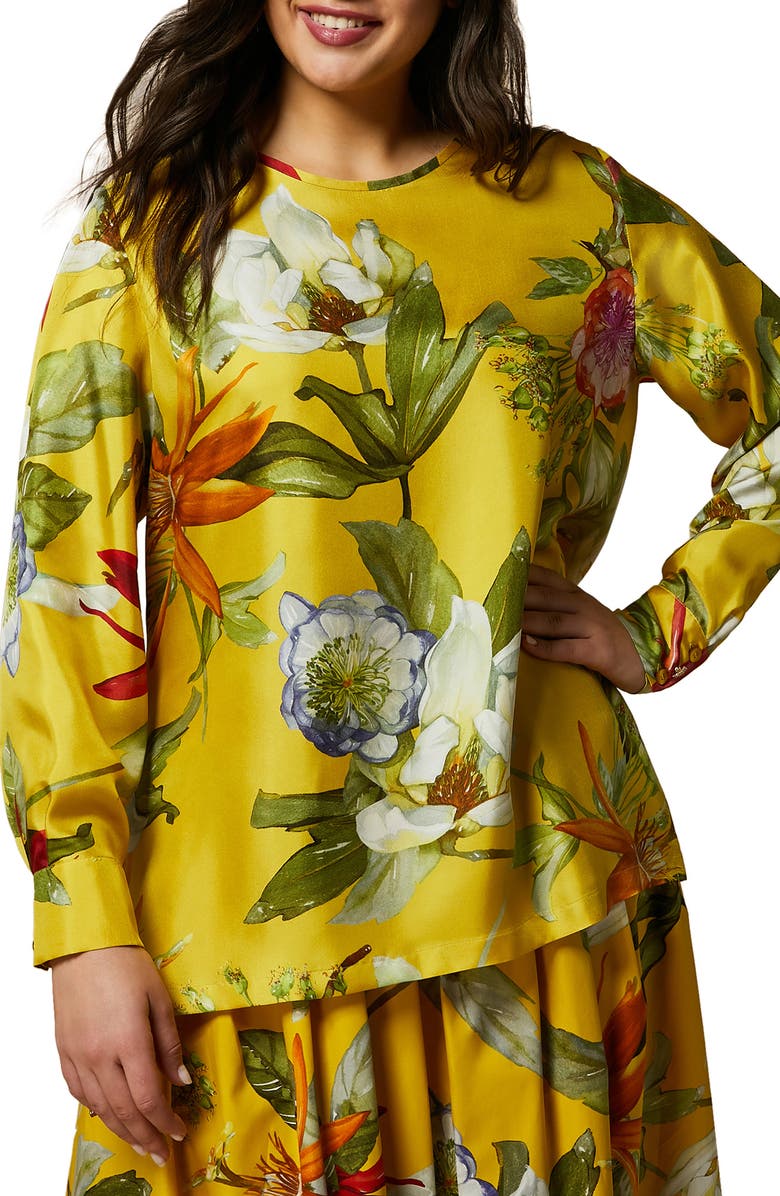 Marina Rinaldi Leandro Floral Silk Twill Top, Main, color, 