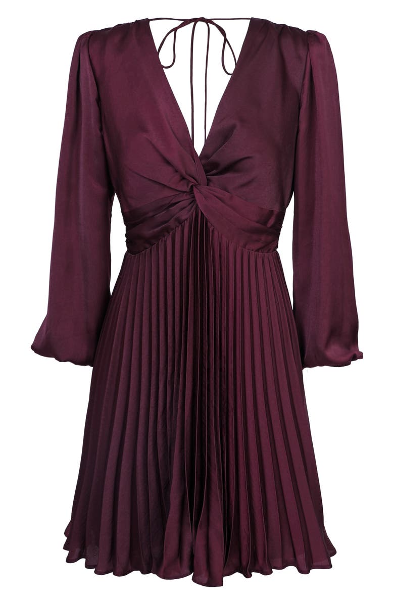 Adelyn Rae Pleated Long Sleeve Minidress, Alternate, color, Wine