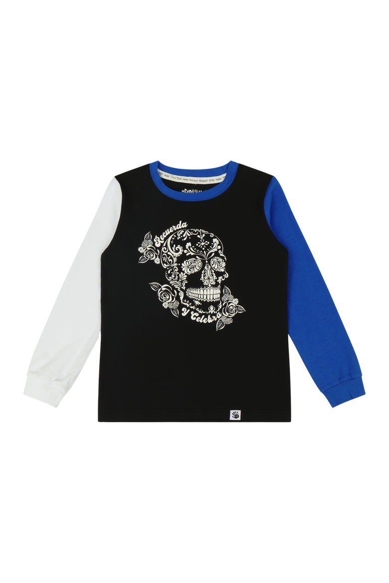 Kids Recuerda Tee - Colorblock Long Sleeve Graphic T-Shirt, Main, color, Black