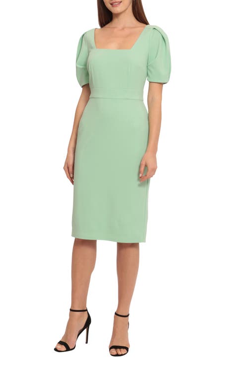 Puff Sleeve Midi Sheath Dress