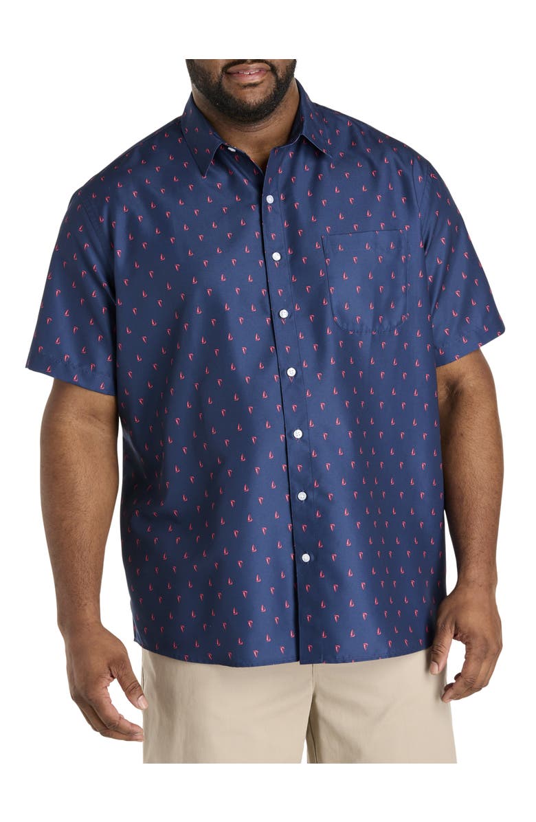 Harbor Bay by DXL Big & Tall Microfiber Sailboat Print Sport Shirt, Main, color, 
