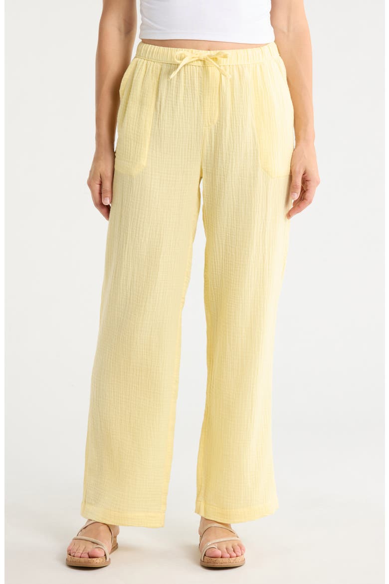Cotton Gauze Pull-On Pants, Main, color, BUTTERCUP YELLOW