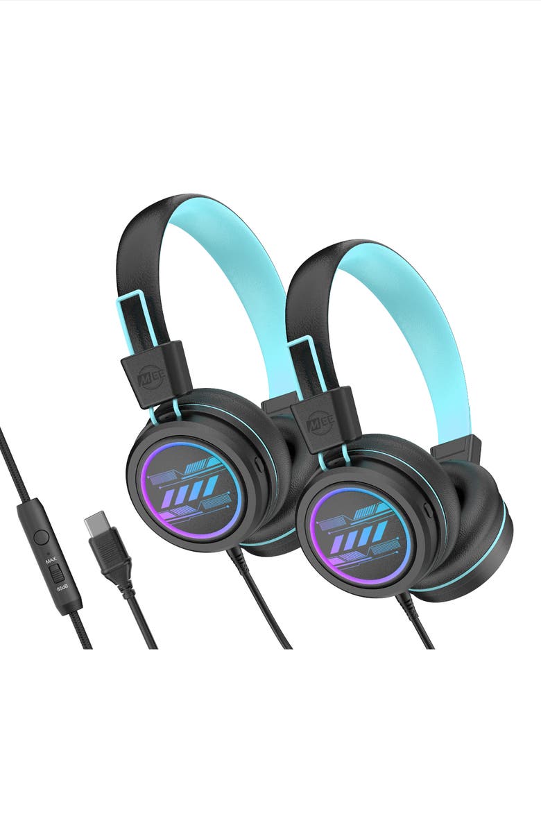 MEE audio KidJamz KJ55U (2 Pack) USB-C Kid's Headphones w/ LED Lights, Main, color, Black