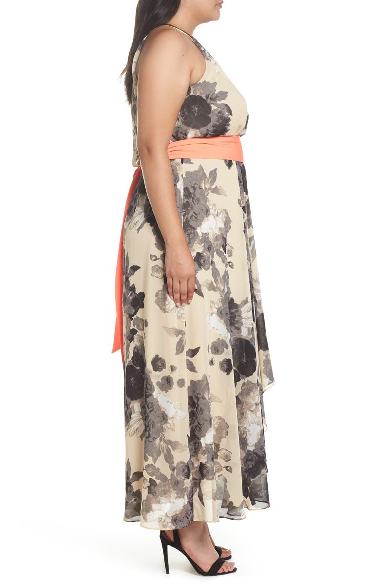 Eliza J Halter Floral Print Chiffon High/Low Dress, Alternate, color, 