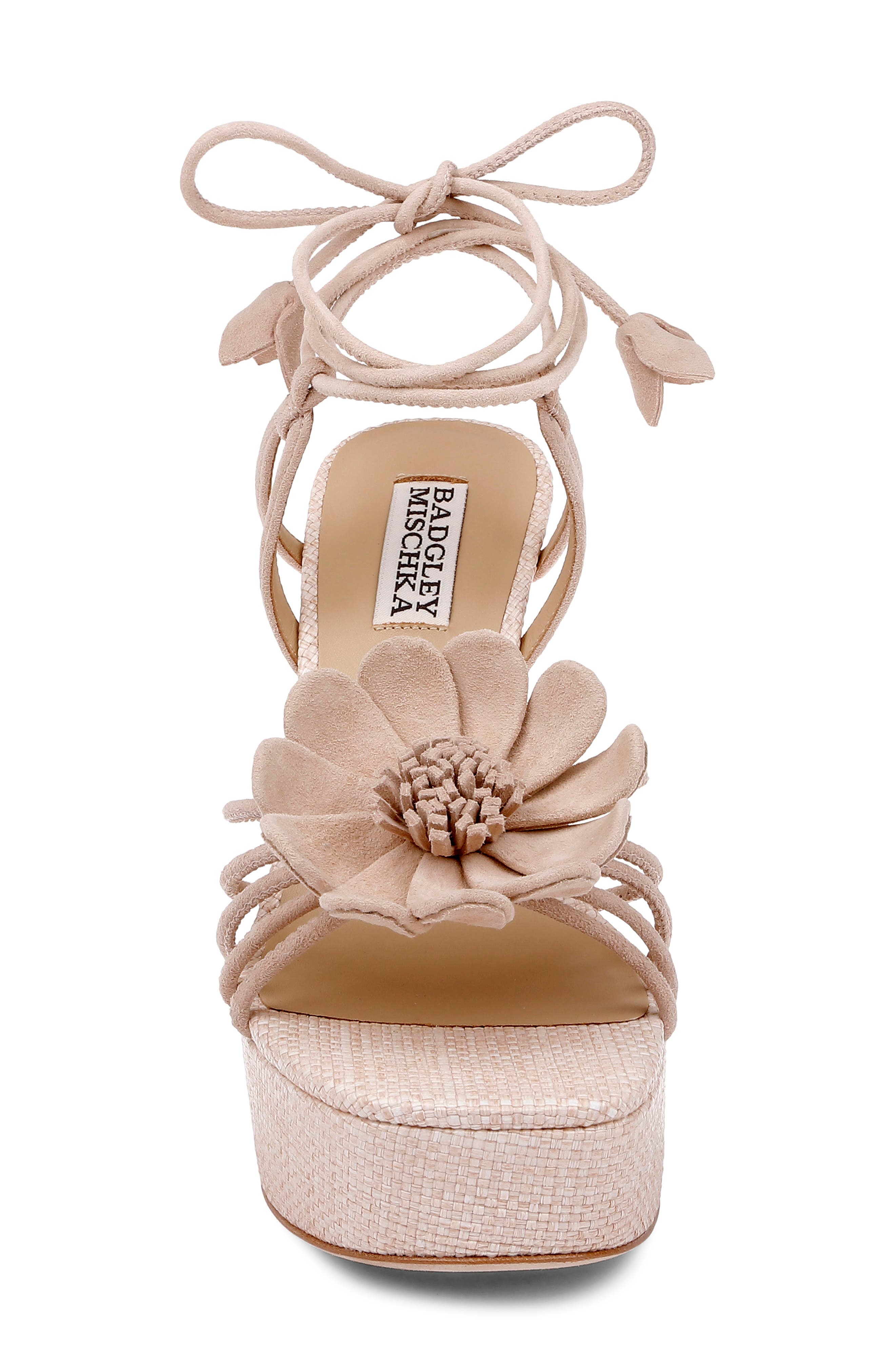 Badgley Mischka Collection Wanette Ankle Wrap Platform Sandal, Alternate, color, Beige Suede