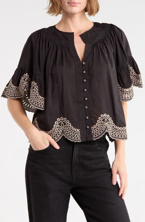 Embroidered V-Neck Blouse