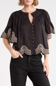 Joie Embroidered V-Neck Blouse
