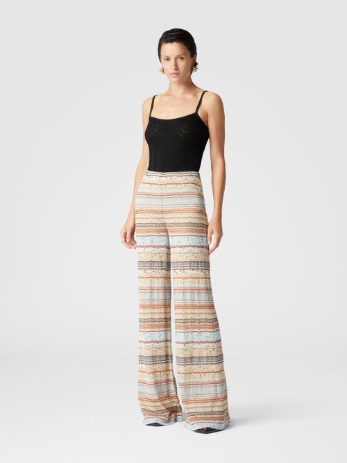 MISSONI MISSONI VISCOSE AND COTTON PALAZZO TROUSERS WITH LAMÉ ZIGZAG FRET 