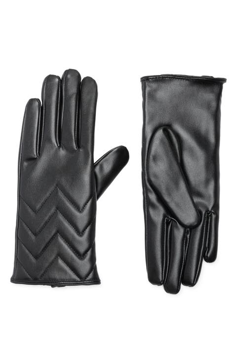 Chevron Stitched Faux Leather Touchscreen Gloves
