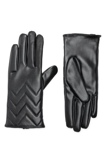 Vince Camuto Chevron Stitched Faux Leather Touchscreen Gloves In Black