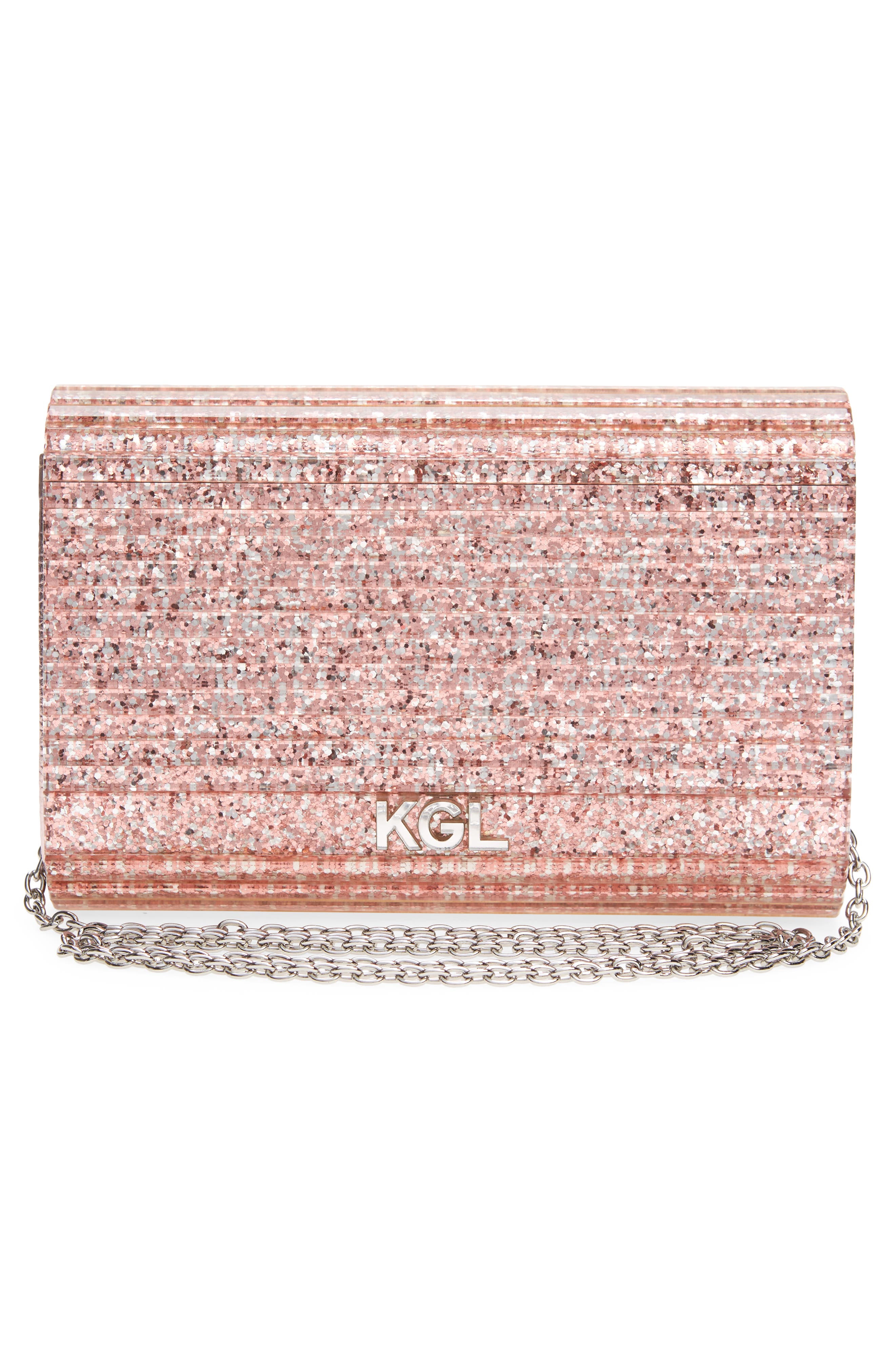 Kurt Geiger London Party Eagle Glitter Clutch, Alternate, color, Light/ Pastel Pink