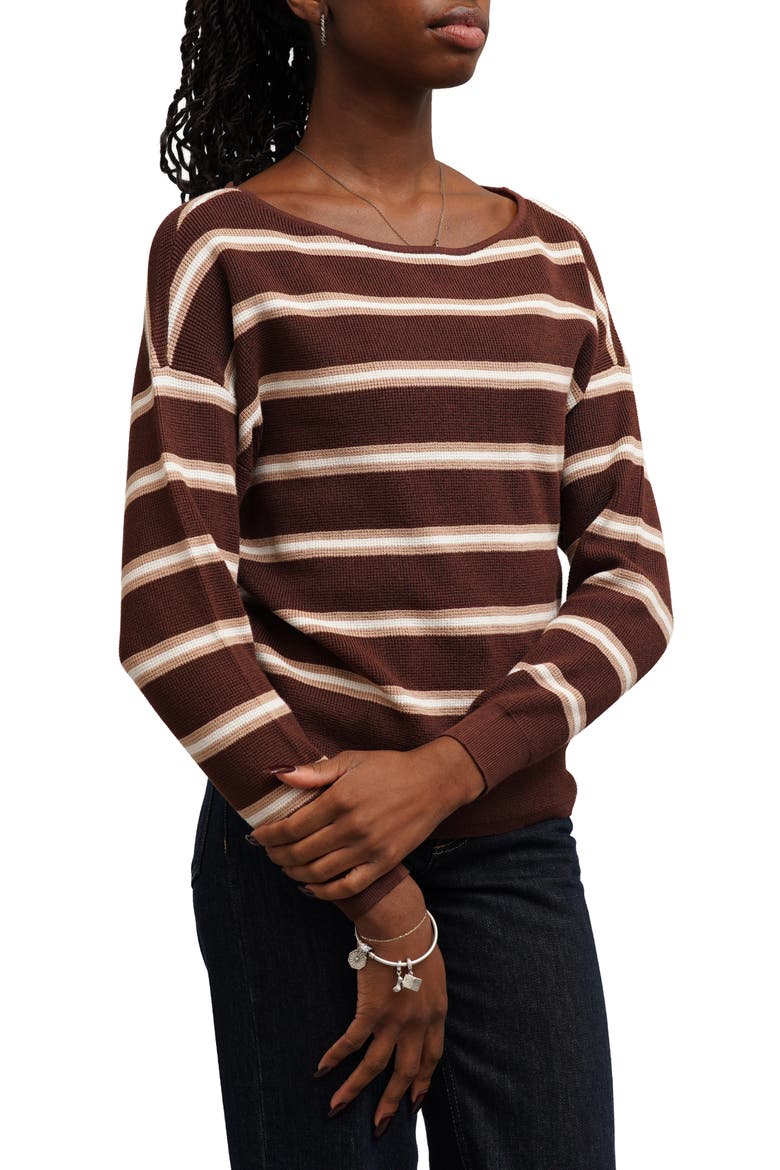 Striped Waffle Knit Sweater, Alternate, color, CAPPUCINO/ TOFFEE/ CREAM