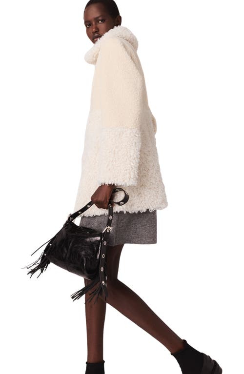 Maje Shearling Collared Coat In Neutral