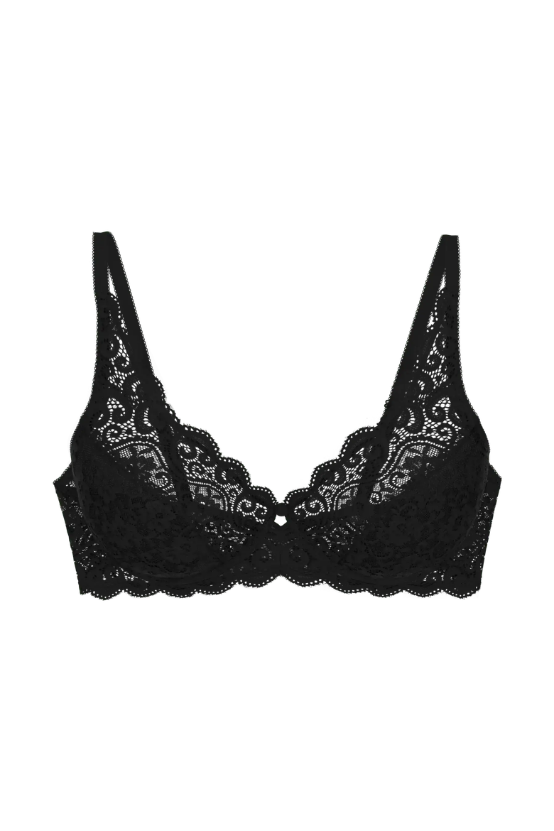 Amourette Floral Lace Underwire Bra, Alternate, color, Black