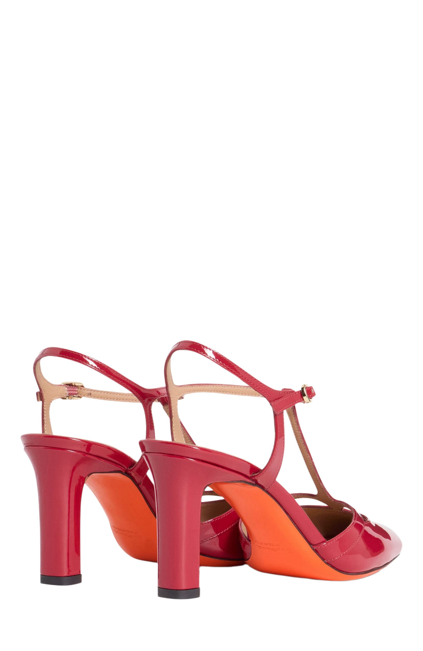 Santoni Women's  patent leather high-heel T-bar pump, Alternate, color, Red