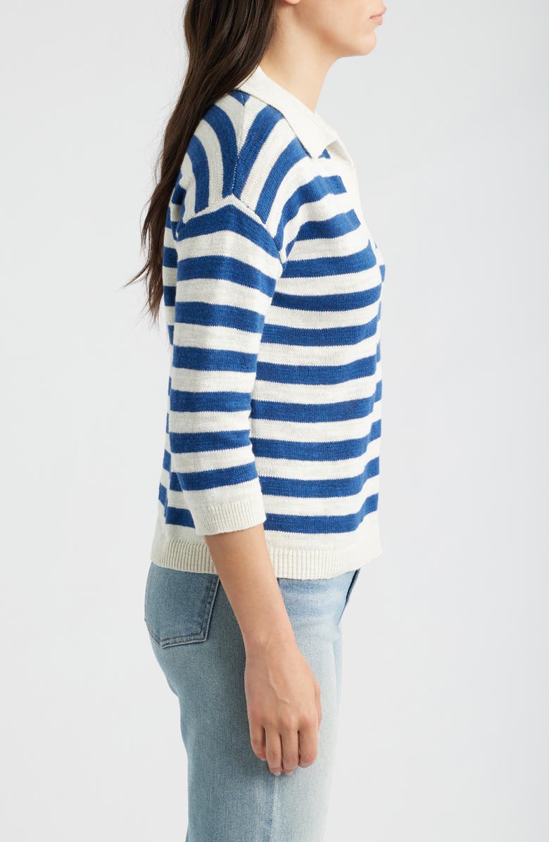 Seasalt Cornwall Gwynver Stripe Johnny Collar Sweater, Alternate, color, Knit Cornish Dark Voyage Chalk