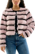 Nina Leonard Long-Sleeve Striped Faux Fur Bolero
