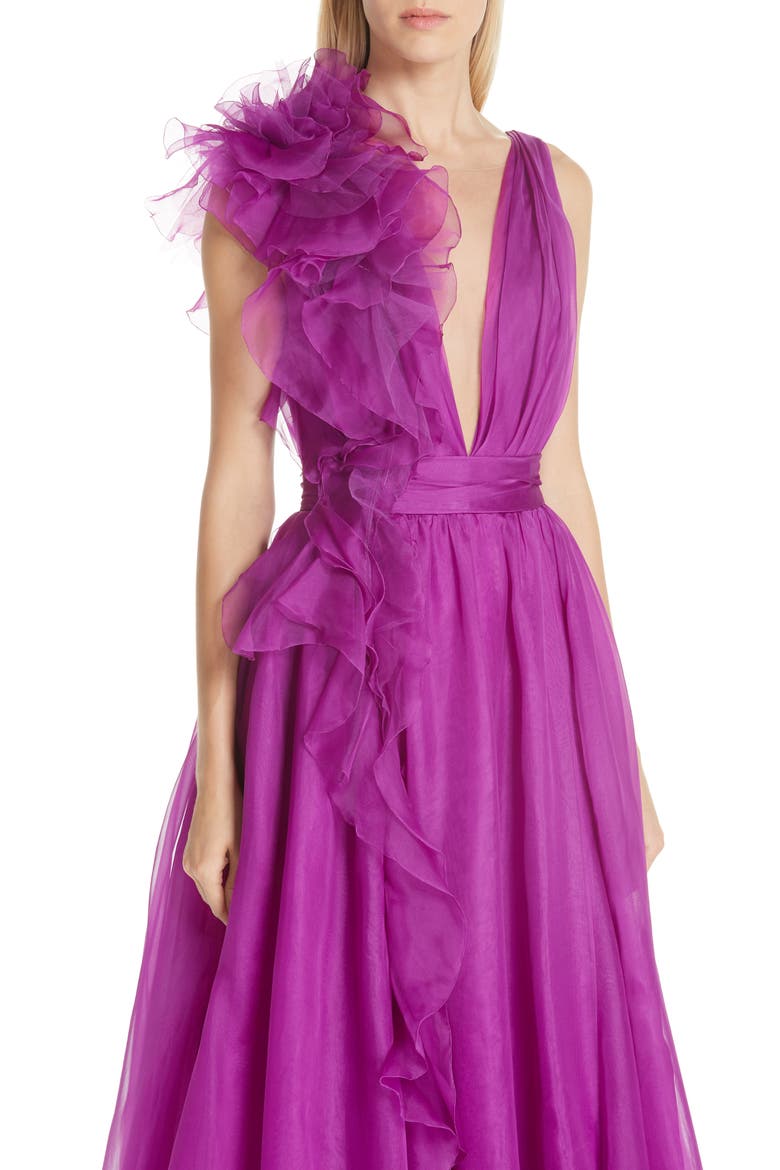 Ruffle Silk Organza Evening Dress, Alternate, color, ORCHID