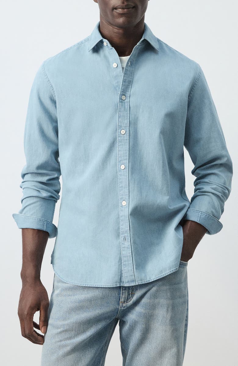 MANGO Denim Button-Up Shirt, Main, color, Light Blue