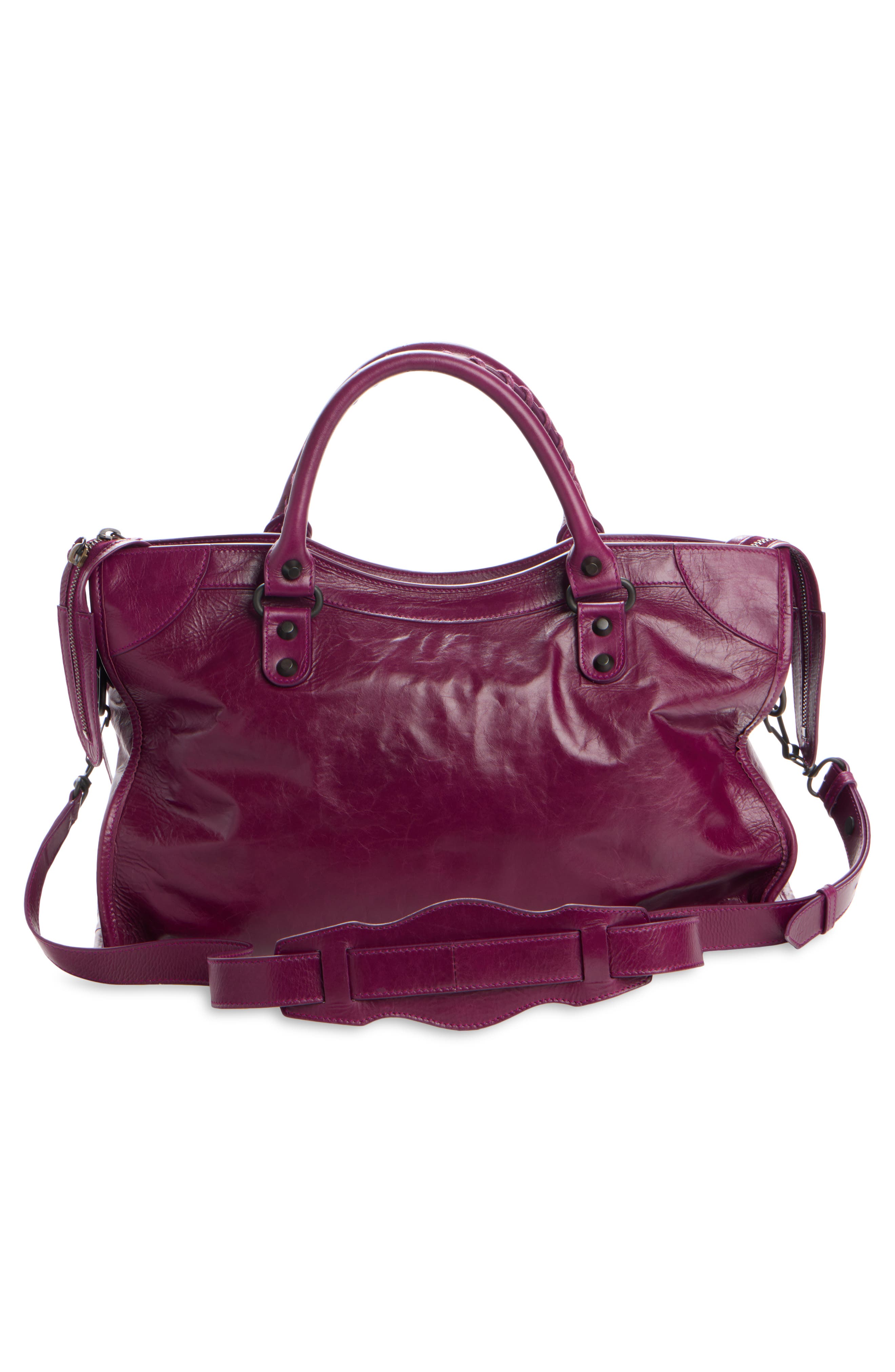 Medium Le City Leather Satchel, Alternate, color, PLUM/ BISCUIT