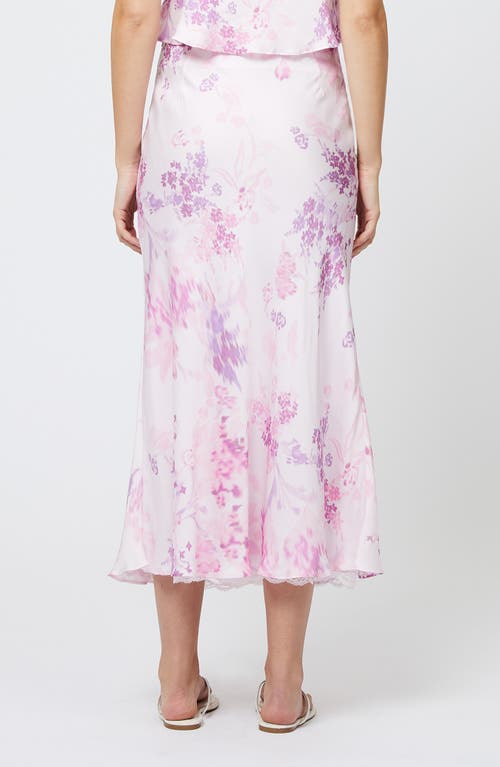 French Connection Elyria Floral Print Satin Midi Skirt In Sweet Pink Multi