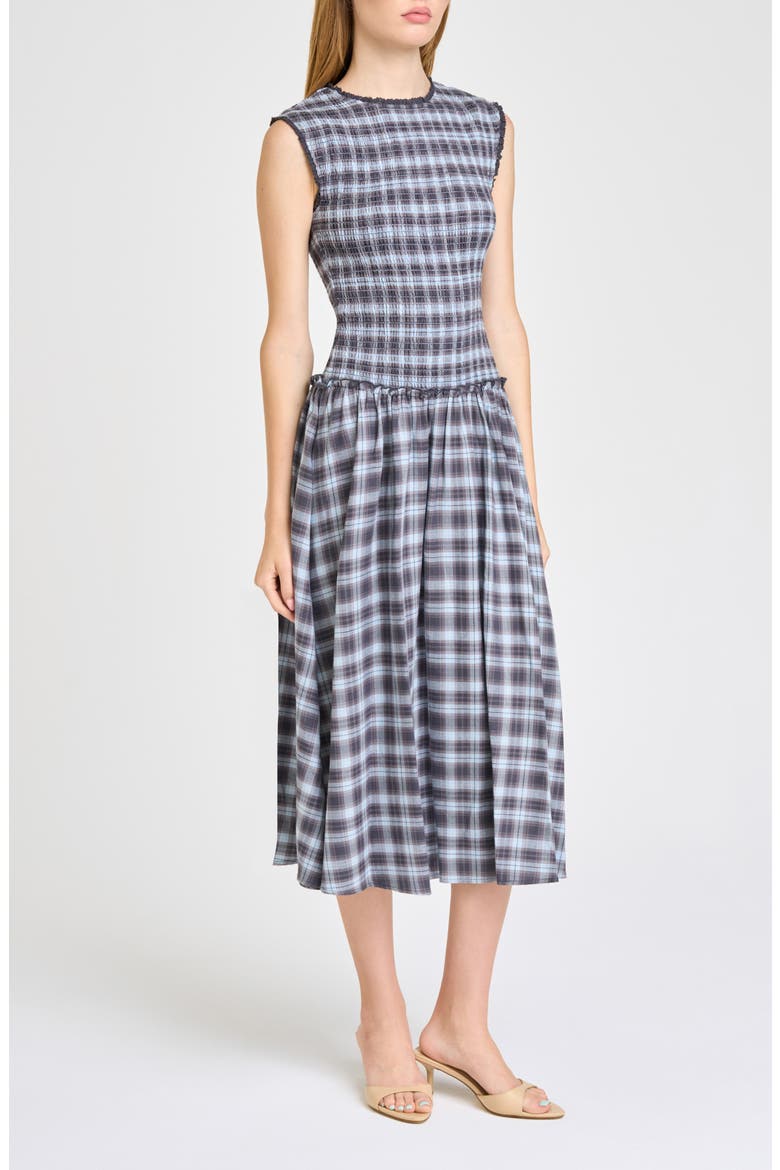 Adeline Smocked Cotton Midi Dress, Alternate, color, BLUE