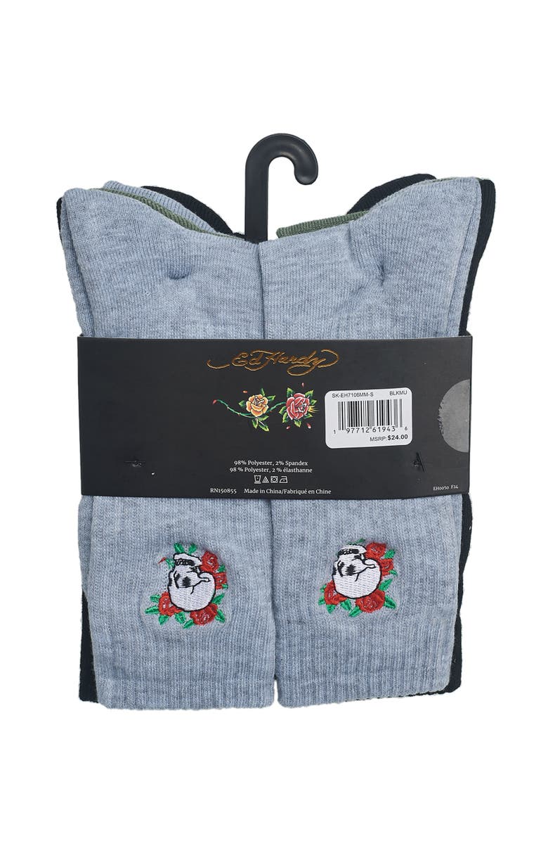 Ed Hardy Embroidery Half Cushion Crew Sock 5-Pack, Alternate, color, Black Multi