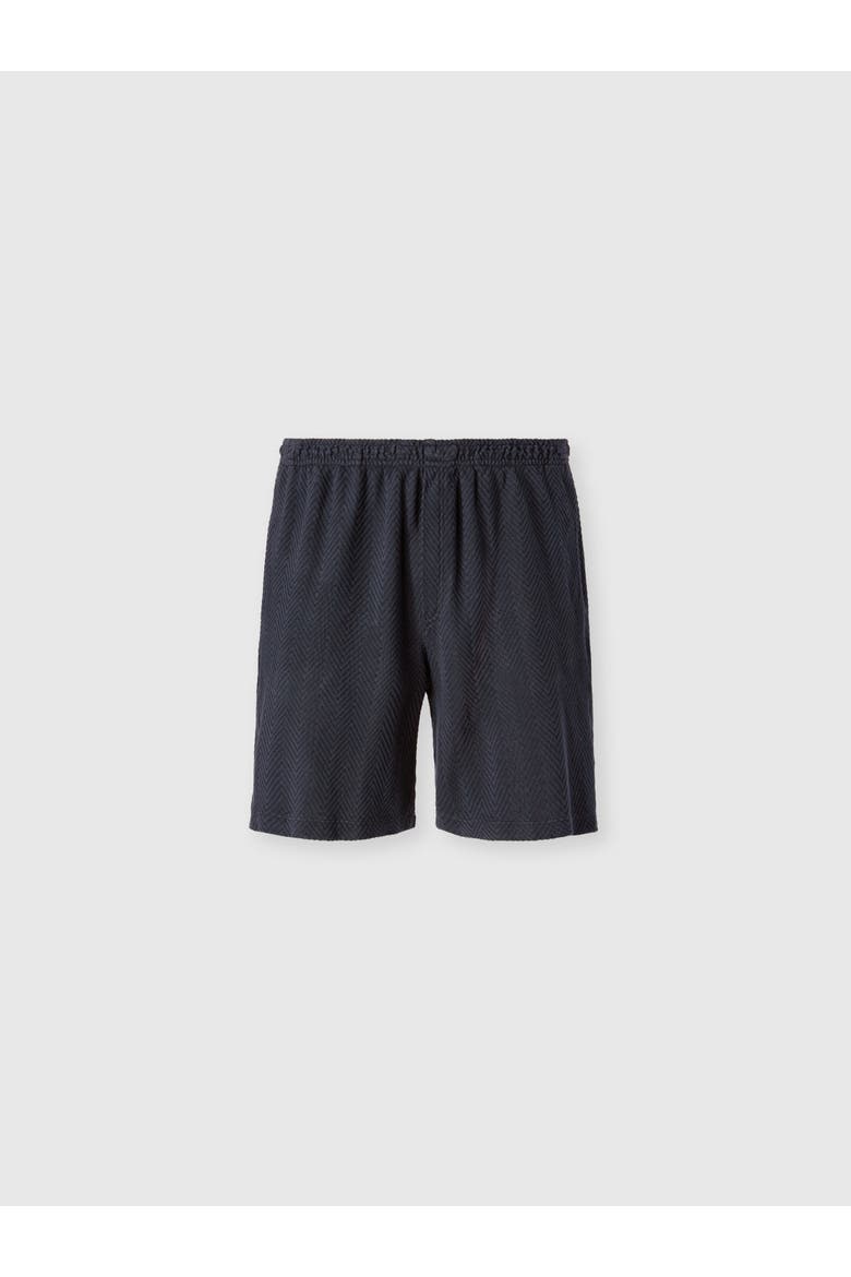 Bermuda Shorts In Cotton And Viscose With Tone-on-tone Zigzag Pattern, Main, color, Navy