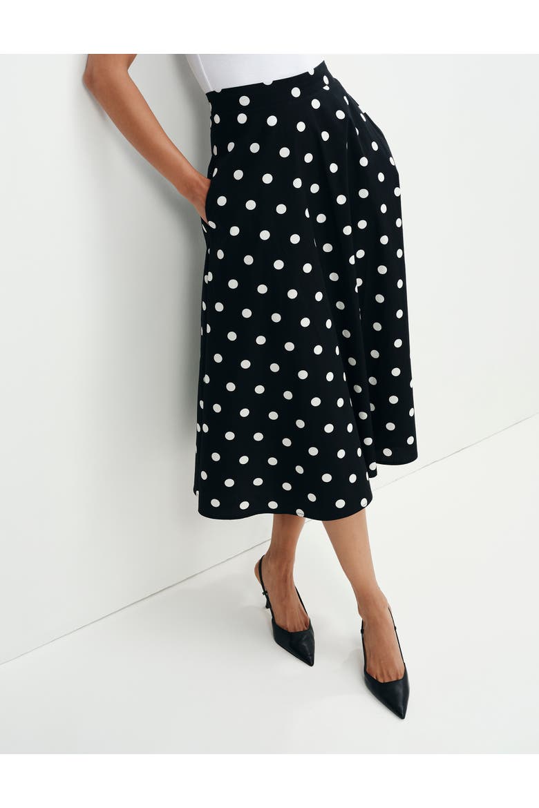 Meeka Polka Dot Cotton Midi Skirt, Main, color, Black Spot
